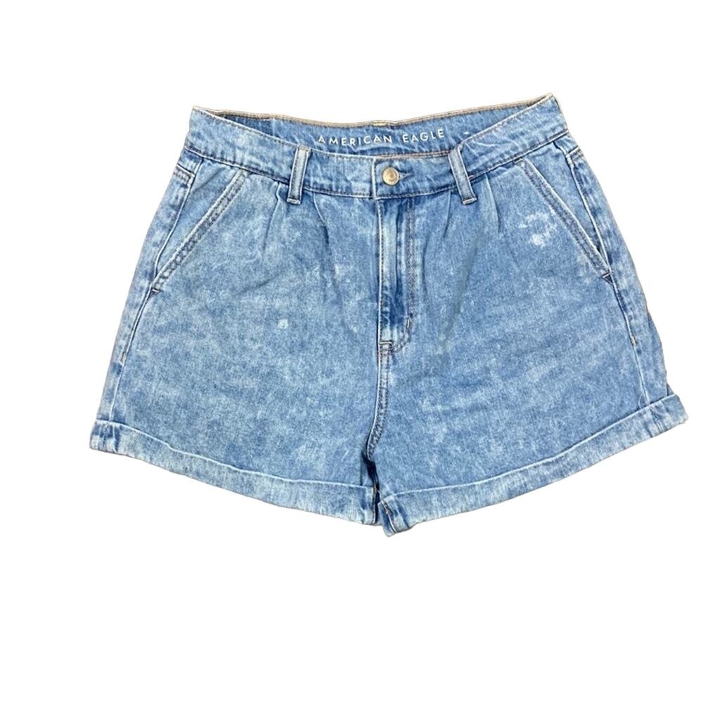 American Eagle Mom Short High Waisted Cuffed Bleach Wash Jean Shorts